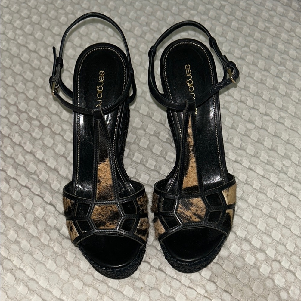 Sergio Rossi Black and Brown Heeled Sandals